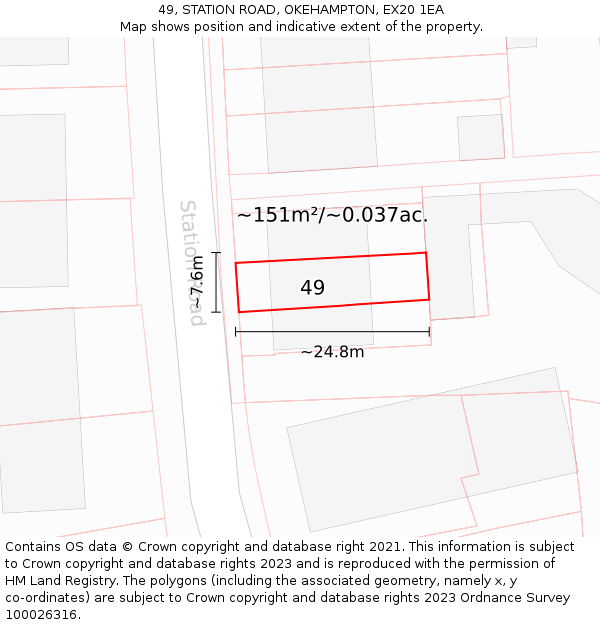 49, STATION ROAD, OKEHAMPTON, EX20 1EA: Plot and title map
