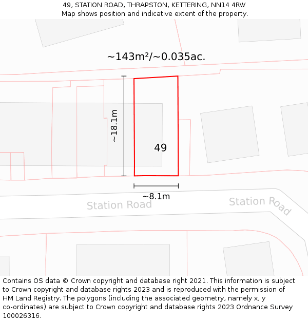 49, STATION ROAD, THRAPSTON, KETTERING, NN14 4RW: Plot and title map