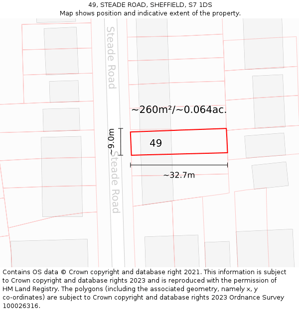 49, STEADE ROAD, SHEFFIELD, S7 1DS: Plot and title map