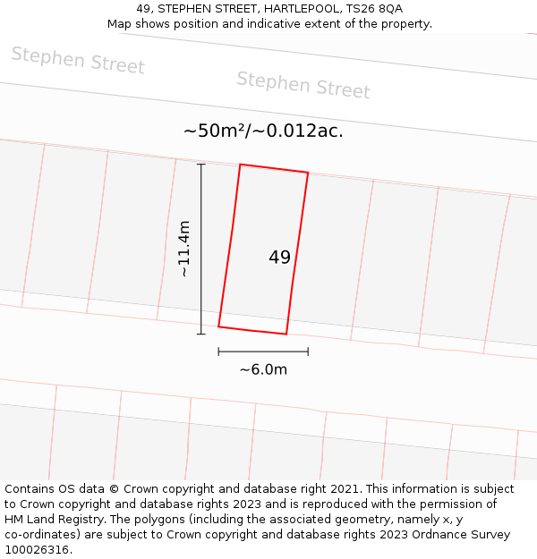 49, STEPHEN STREET, HARTLEPOOL, TS26 8QA: Plot and title map
