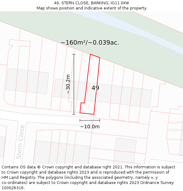 49, STERN CLOSE, BARKING, IG11 0XW: Plot and title map