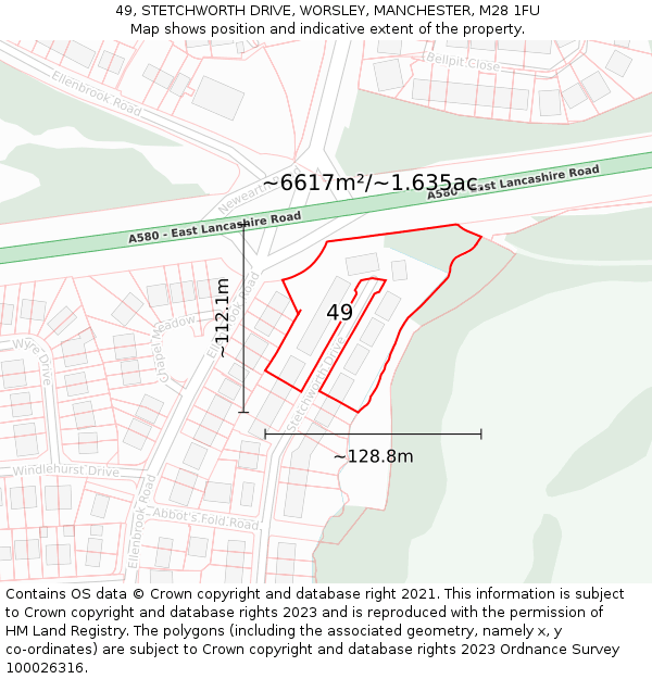 49, STETCHWORTH DRIVE, WORSLEY, MANCHESTER, M28 1FU: Plot and title map