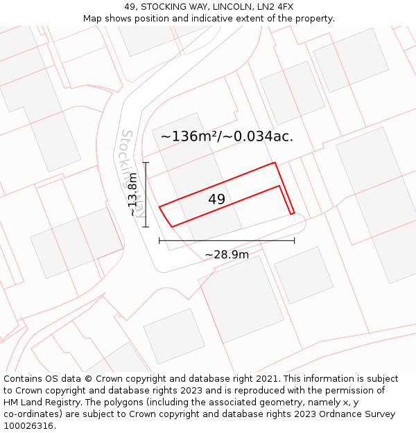 49, STOCKING WAY, LINCOLN, LN2 4FX: Plot and title map