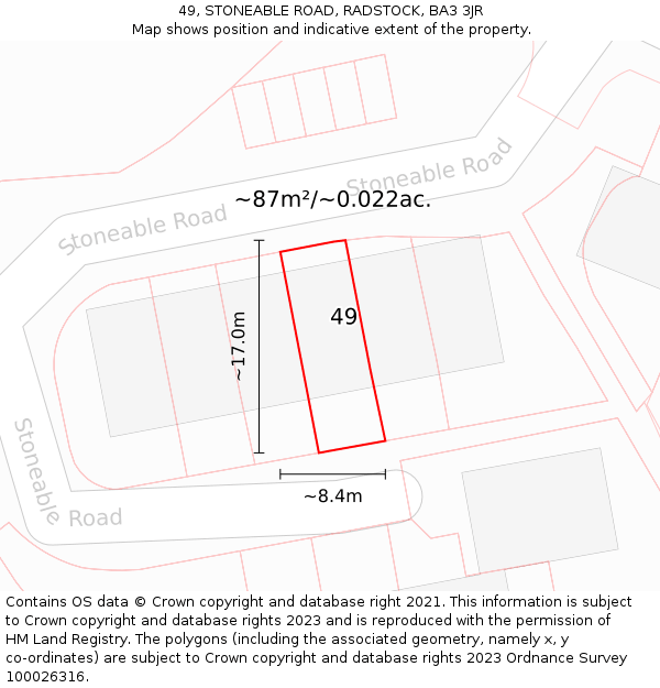 49, STONEABLE ROAD, RADSTOCK, BA3 3JR: Plot and title map