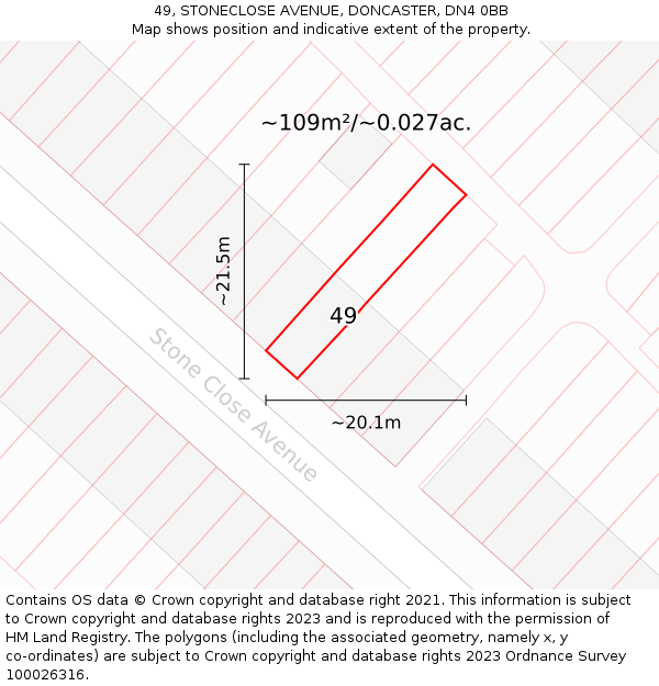 49, STONECLOSE AVENUE, DONCASTER, DN4 0BB: Plot and title map
