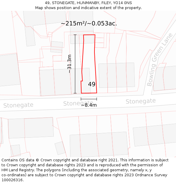 49, STONEGATE, HUNMANBY, FILEY, YO14 0NS: Plot and title map