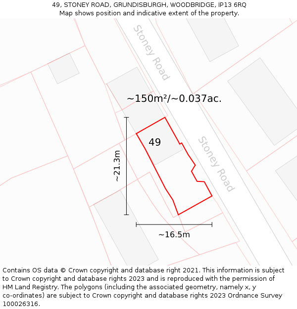 49, STONEY ROAD, GRUNDISBURGH, WOODBRIDGE, IP13 6RQ: Plot and title map