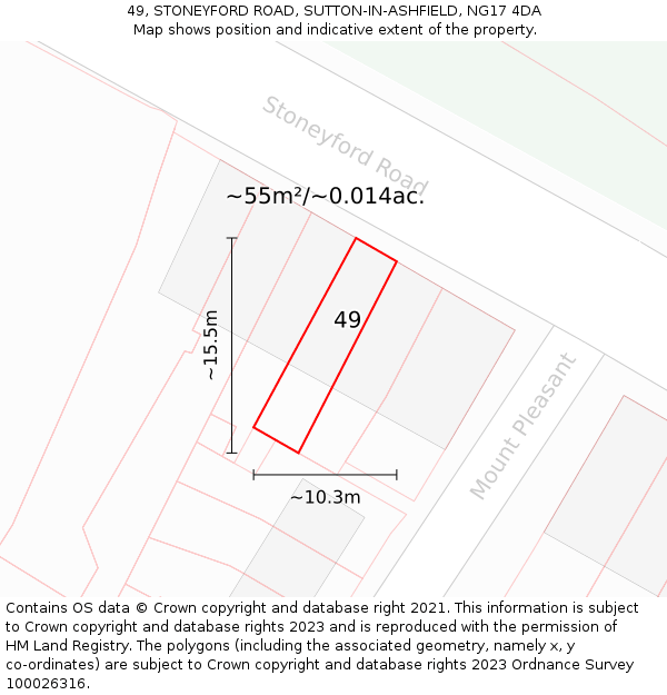 49, STONEYFORD ROAD, SUTTON-IN-ASHFIELD, NG17 4DA: Plot and title map