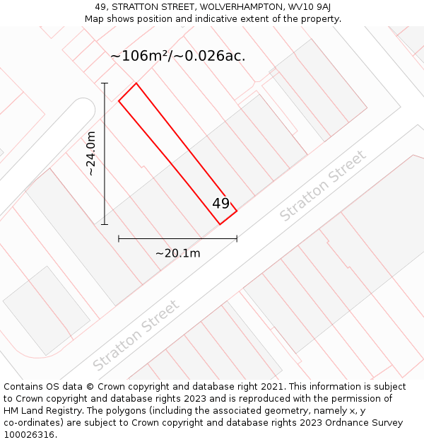 49, STRATTON STREET, WOLVERHAMPTON, WV10 9AJ: Plot and title map