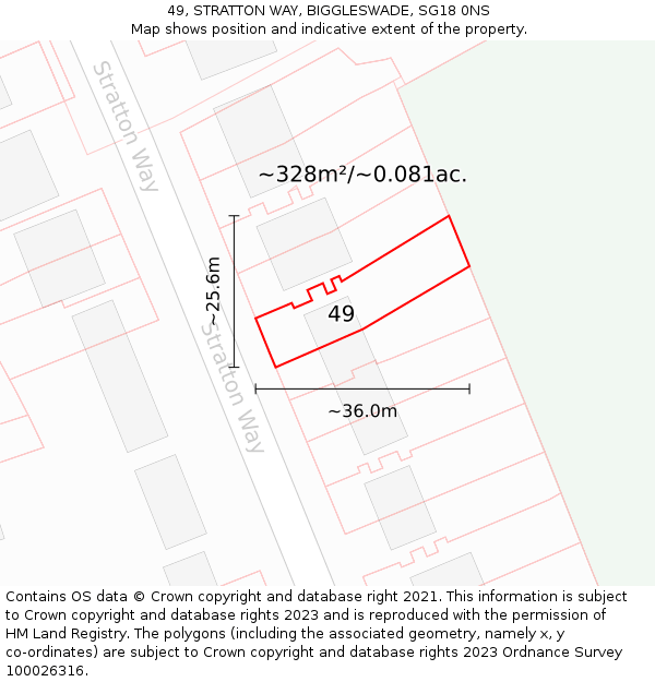 49, STRATTON WAY, BIGGLESWADE, SG18 0NS: Plot and title map