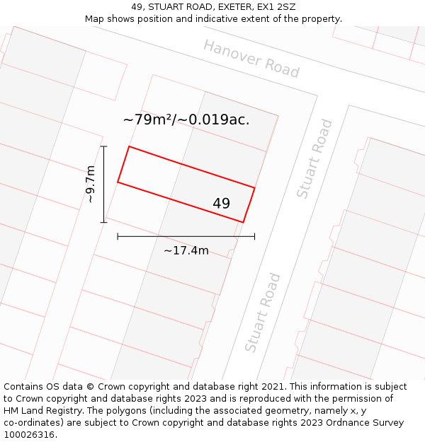 49, STUART ROAD, EXETER, EX1 2SZ: Plot and title map