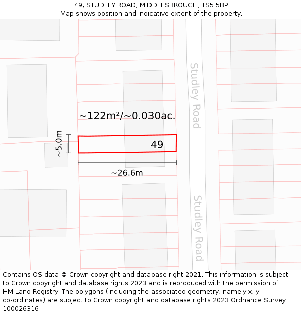 49, STUDLEY ROAD, MIDDLESBROUGH, TS5 5BP: Plot and title map