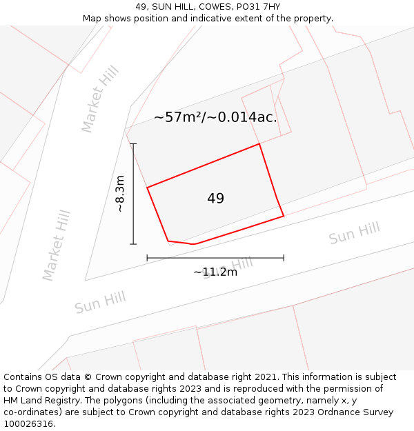 49, SUN HILL, COWES, PO31 7HY: Plot and title map