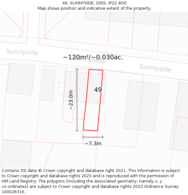 49, SUNNYSIDE, DISS, IP22 4DS: Plot and title map