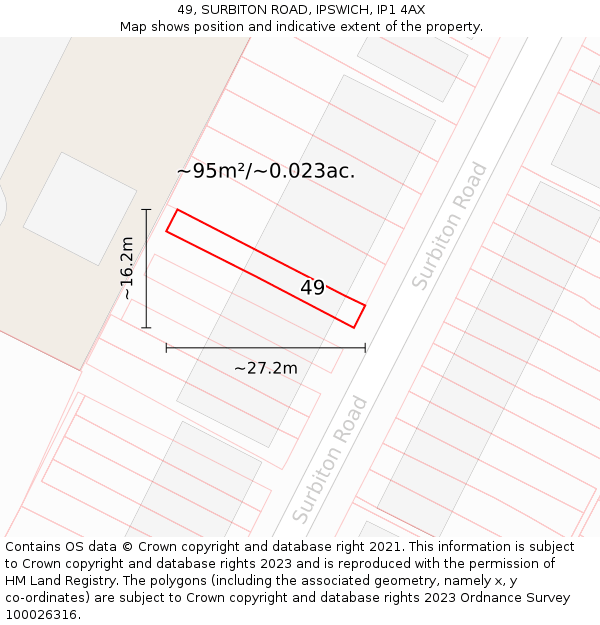 49, SURBITON ROAD, IPSWICH, IP1 4AX: Plot and title map