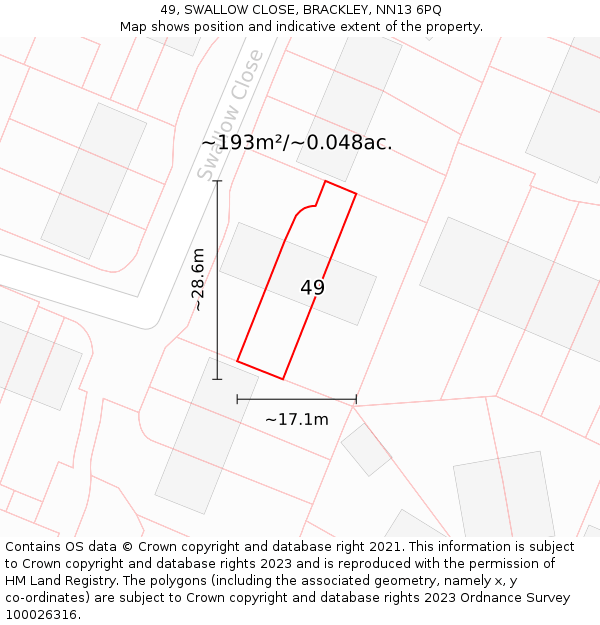 49, SWALLOW CLOSE, BRACKLEY, NN13 6PQ: Plot and title map
