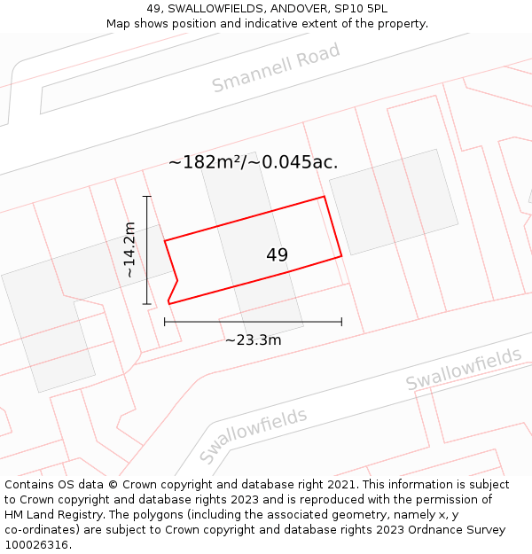 49, SWALLOWFIELDS, ANDOVER, SP10 5PL: Plot and title map