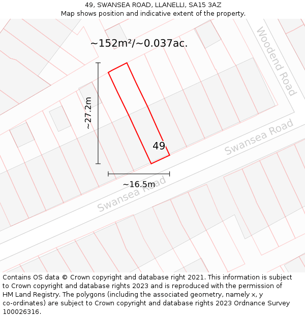 49, SWANSEA ROAD, LLANELLI, SA15 3AZ: Plot and title map