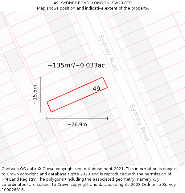 49, SYDNEY ROAD, LONDON, SW20 8EG: Plot and title map
