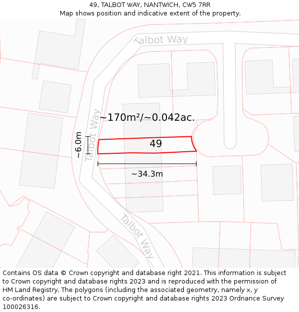 49, TALBOT WAY, NANTWICH, CW5 7RR: Plot and title map