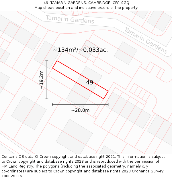 49, TAMARIN GARDENS, CAMBRIDGE, CB1 9GQ: Plot and title map
