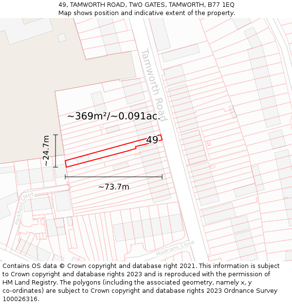 49, TAMWORTH ROAD, TWO GATES, TAMWORTH, B77 1EQ: Plot and title map