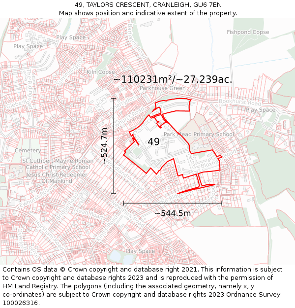 49, TAYLORS CRESCENT, CRANLEIGH, GU6 7EN: Plot and title map