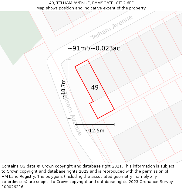 49, TELHAM AVENUE, RAMSGATE, CT12 6EF: Plot and title map