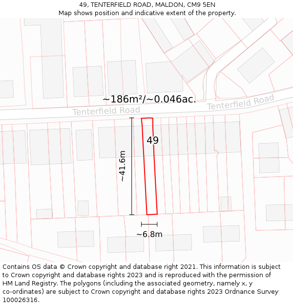 49, TENTERFIELD ROAD, MALDON, CM9 5EN: Plot and title map