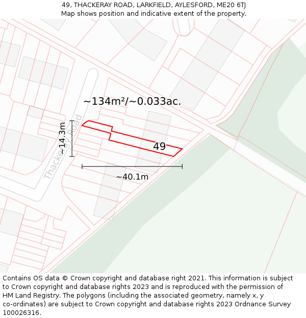 49, THACKERAY ROAD, LARKFIELD, AYLESFORD, ME20 6TJ: Plot and title map
