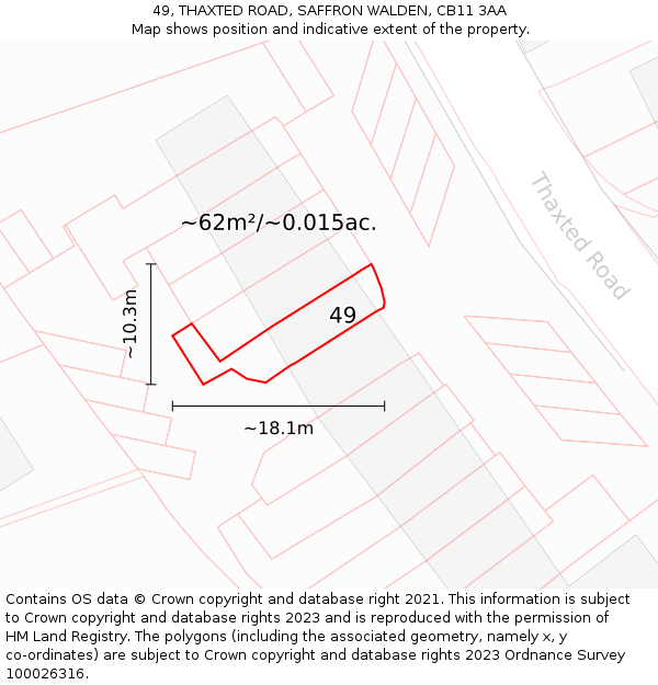 49, THAXTED ROAD, SAFFRON WALDEN, CB11 3AA: Plot and title map