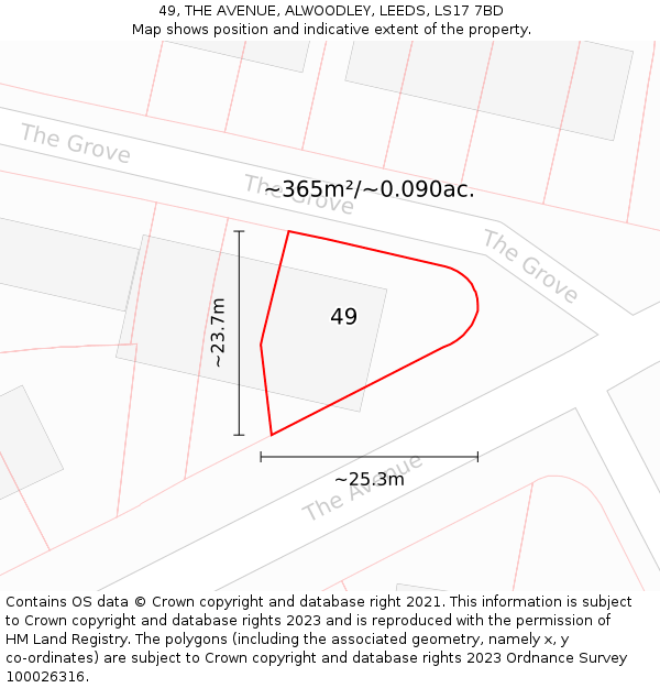 49, THE AVENUE, ALWOODLEY, LEEDS, LS17 7BD: Plot and title map
