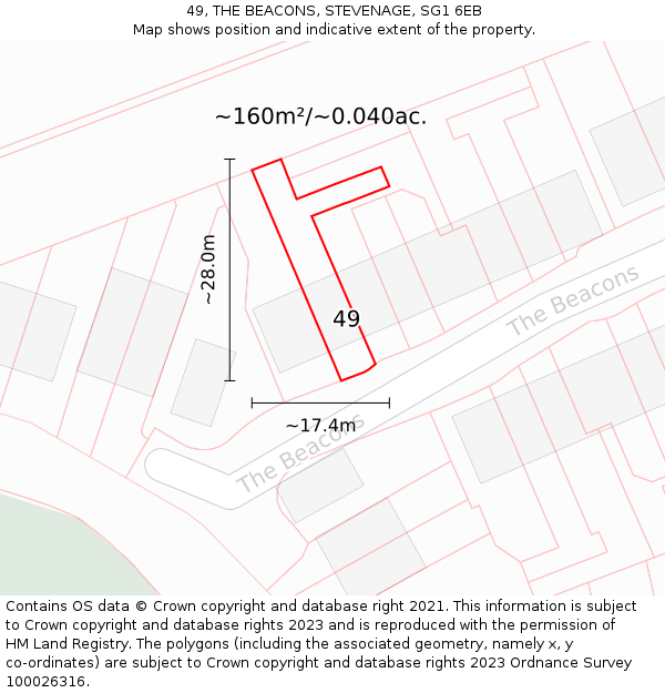 49, THE BEACONS, STEVENAGE, SG1 6EB: Plot and title map