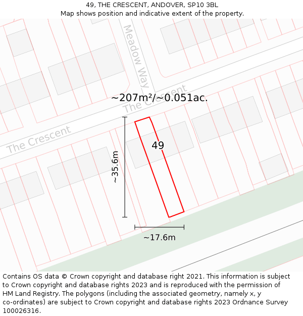 49, THE CRESCENT, ANDOVER, SP10 3BL: Plot and title map