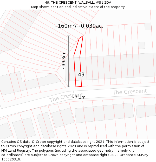 49, THE CRESCENT, WALSALL, WS1 2DA: Plot and title map