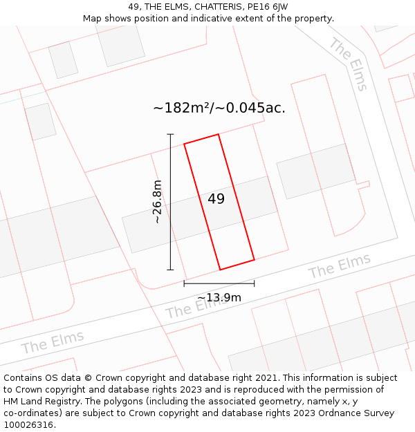 49, THE ELMS, CHATTERIS, PE16 6JW: Plot and title map