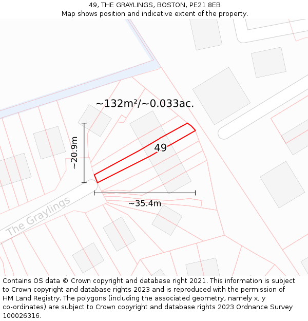 49, THE GRAYLINGS, BOSTON, PE21 8EB: Plot and title map