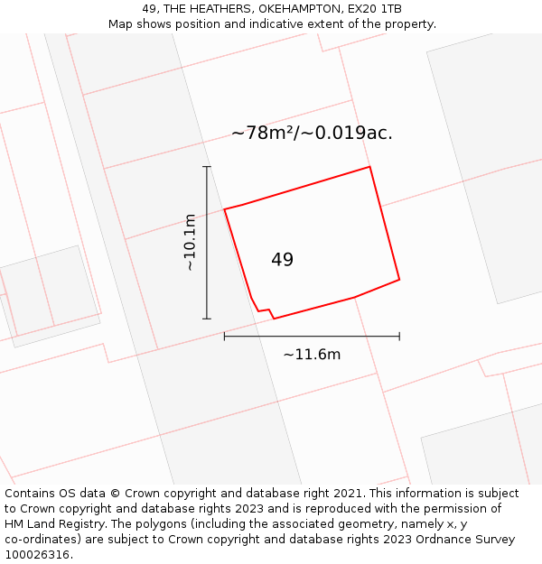 49, THE HEATHERS, OKEHAMPTON, EX20 1TB: Plot and title map