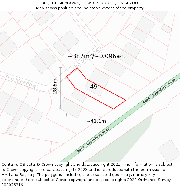49, THE MEADOWS, HOWDEN, GOOLE, DN14 7DU: Plot and title map