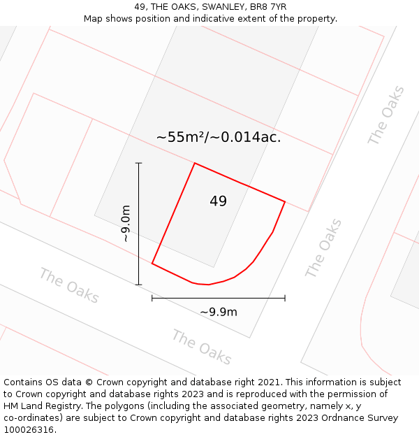 49, THE OAKS, SWANLEY, BR8 7YR: Plot and title map