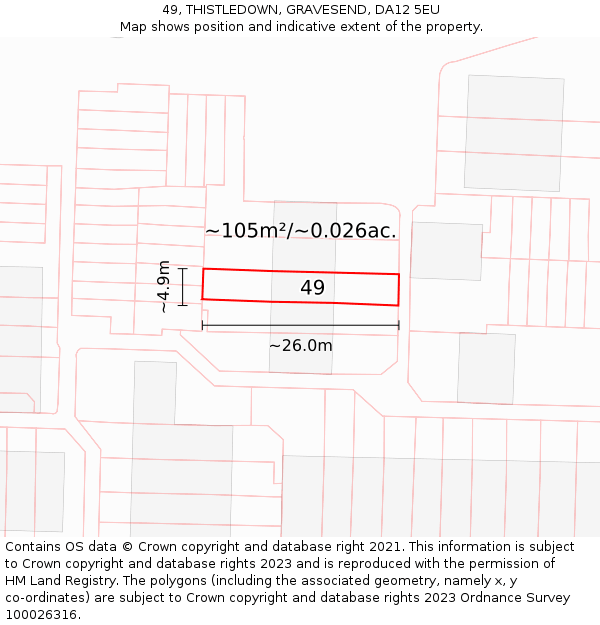49, THISTLEDOWN, GRAVESEND, DA12 5EU: Plot and title map