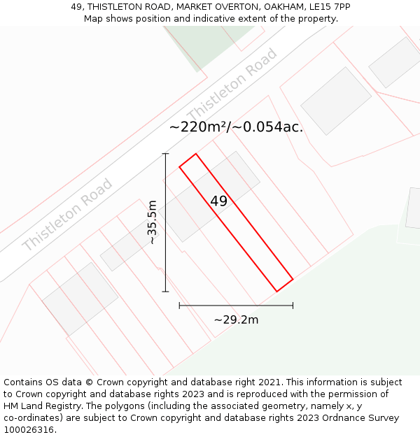 49, THISTLETON ROAD, MARKET OVERTON, OAKHAM, LE15 7PP: Plot and title map