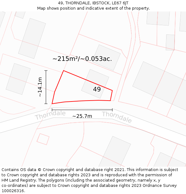 49, THORNDALE, IBSTOCK, LE67 6JT: Plot and title map