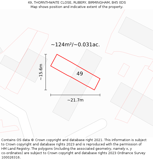 49, THORNTHWAITE CLOSE, RUBERY, BIRMINGHAM, B45 0DS: Plot and title map
