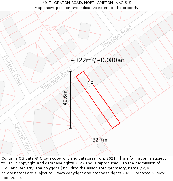 49, THORNTON ROAD, NORTHAMPTON, NN2 6LS: Plot and title map