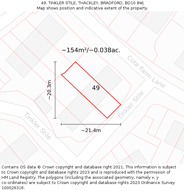49, TINKLER STILE, THACKLEY, BRADFORD, BD10 8WJ: Plot and title map