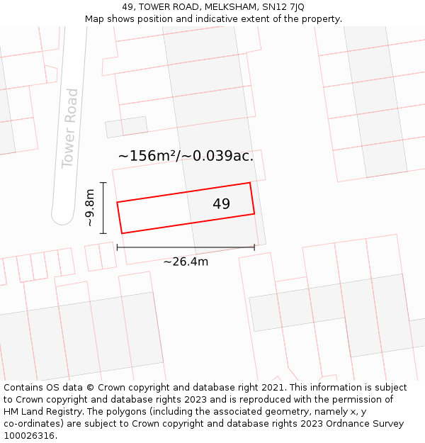 49, TOWER ROAD, MELKSHAM, SN12 7JQ: Plot and title map