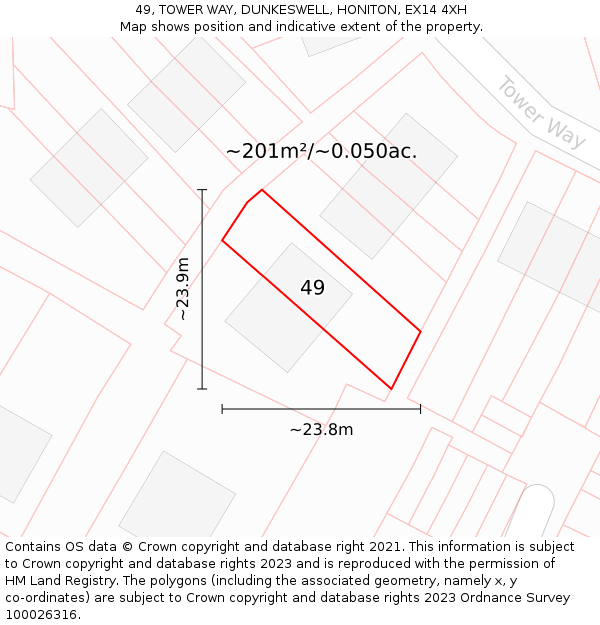49, TOWER WAY, DUNKESWELL, HONITON, EX14 4XH: Plot and title map