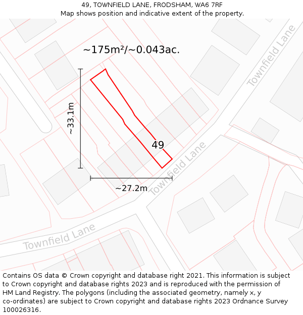 49, TOWNFIELD LANE, FRODSHAM, WA6 7RF: Plot and title map