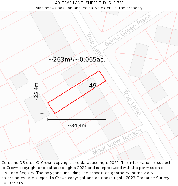 49, TRAP LANE, SHEFFIELD, S11 7RF: Plot and title map